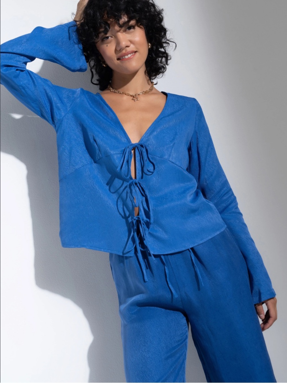 Zara Electric Blue Tie-Front Lounge Top